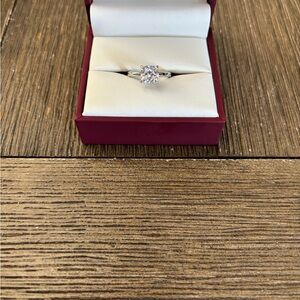 Silver Women's Engagement Solitaire Ring with two rose gold eternity bands